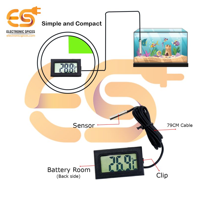 Mini LCD Digital Thermometer For Aquarium Fish Tank Refrigerator  Temperature Measurement 79cm Probe -50°C to 110°C