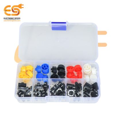 Combo of 12x12x7.3mm Tactile Push Switch with Multicolor Round Cap