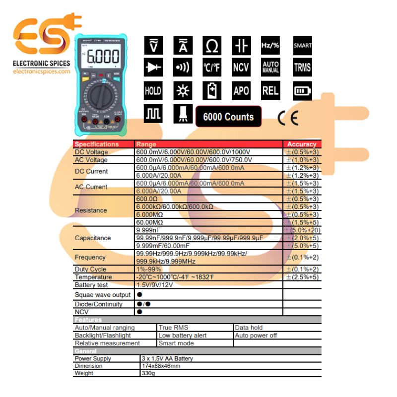 Zoyi digital multimeter 6000 counts – Buy Now