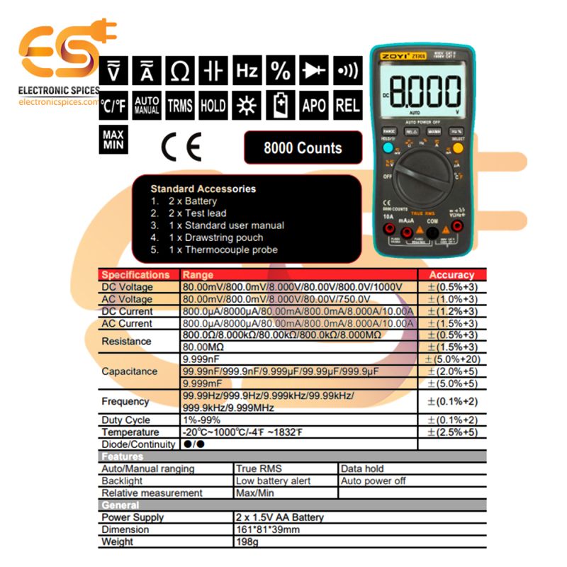 Buy 8000 Counts Digital Multimeter– Electronic Spices