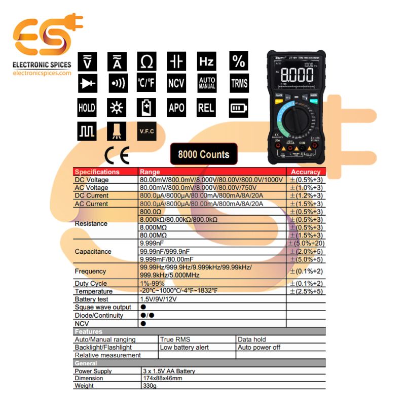 Digital Multimeter 8000 Counts – Buy from Electronic Spices