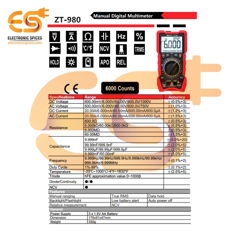 Buy 6000 counts digital multimeter - Electronicspices