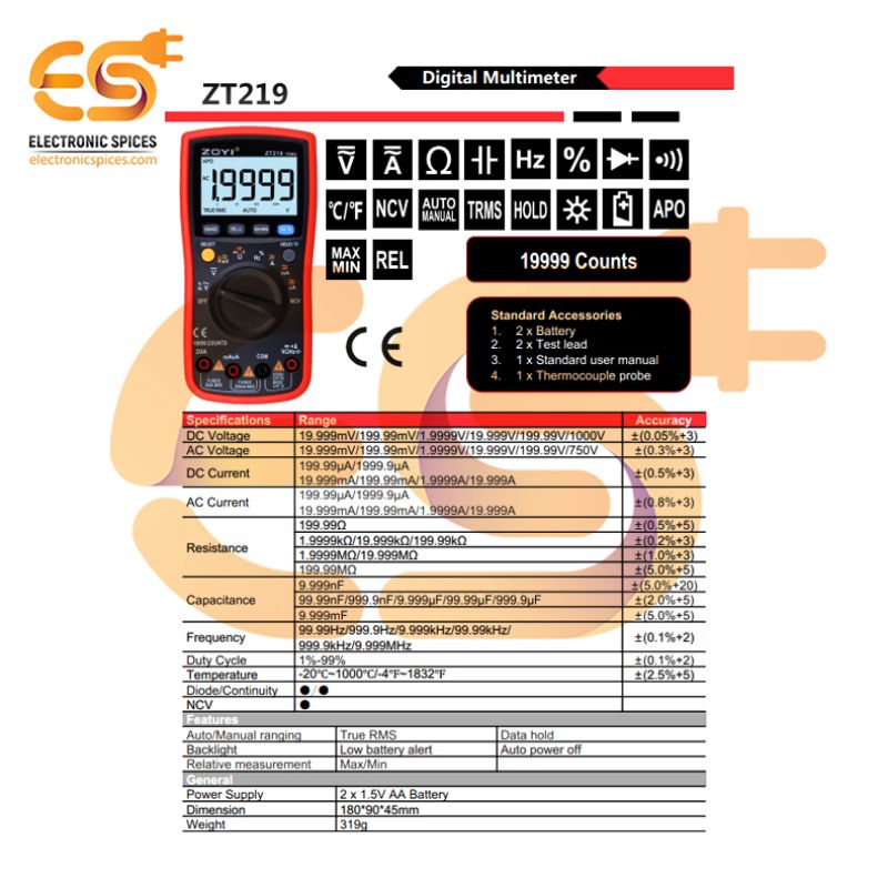 ZT-219 19999 Counts Digital Multimeter – Electronic Spices