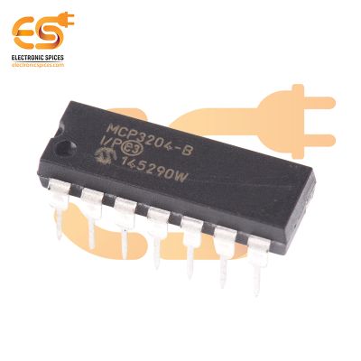 MCP3204 12-Bit 4-Channel A/D Converter (ADC) with SPI Interface IC (DIP-14 Package)
