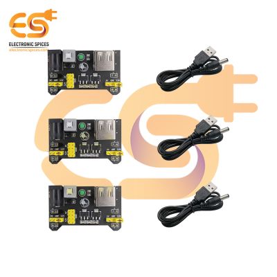 Combo of MB-102 3.3V/5V Power Supply Breadboard Module with 5.5mm USB Cable (3 pcs each)