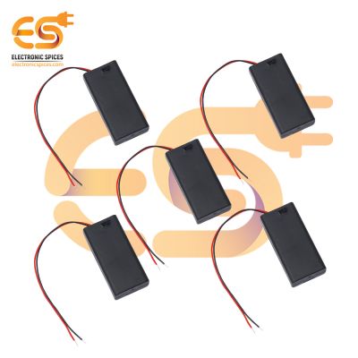 AA 2 cell battery holder hard plastic slide open cover case with on-off switch and wire pack of 5 (2 x 1.5V = 3Volt)