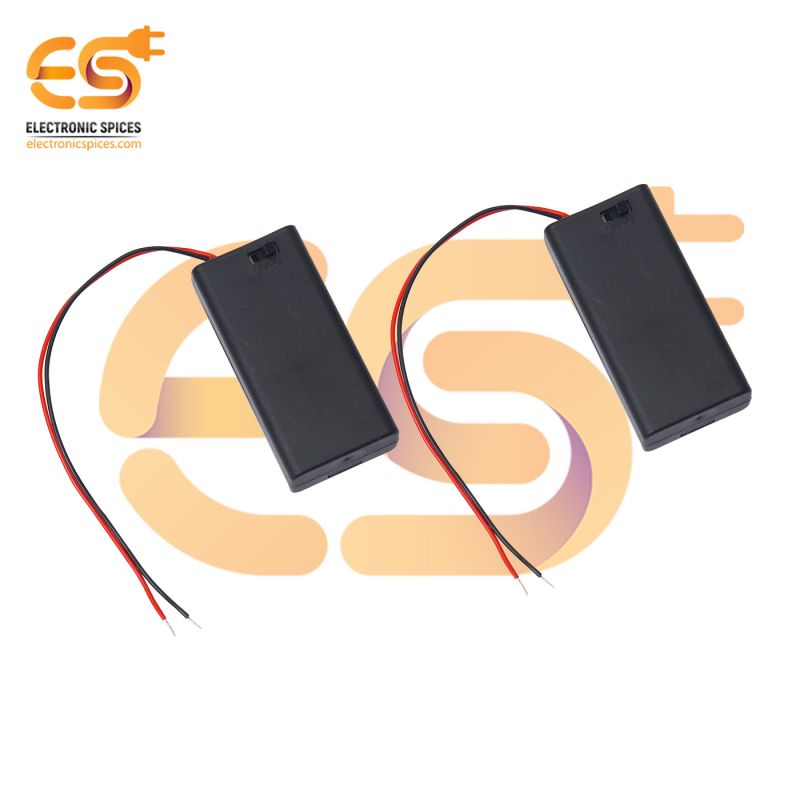 AA 2 cell battery holder hard plastic slide open cover case with on-off switch and wires pack of 10 (2 x 1.5V = 3Volt)