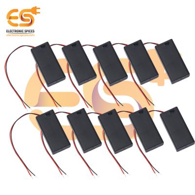 AA 2 cell battery holder hard plastic slide open cover case with on-off switch and wires pack of 10 (2 x 1.5V = 3Volt)