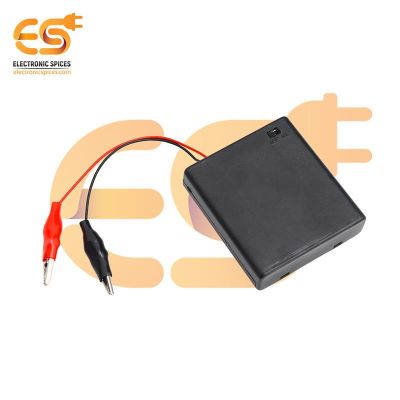 AA 4 cell battery holder hard plastic cover case with on-off switch and alligator clip pack of 1 (4 x 1.5V = 6Volt)