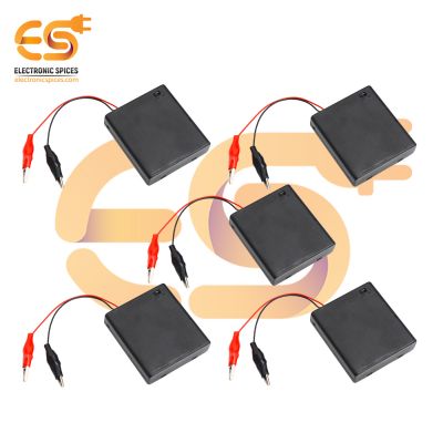 AA 4 cell battery holder hard plastic cover case with on-off switch and alligator clip pack of 10 (4 x 1.5V = 6Volt)