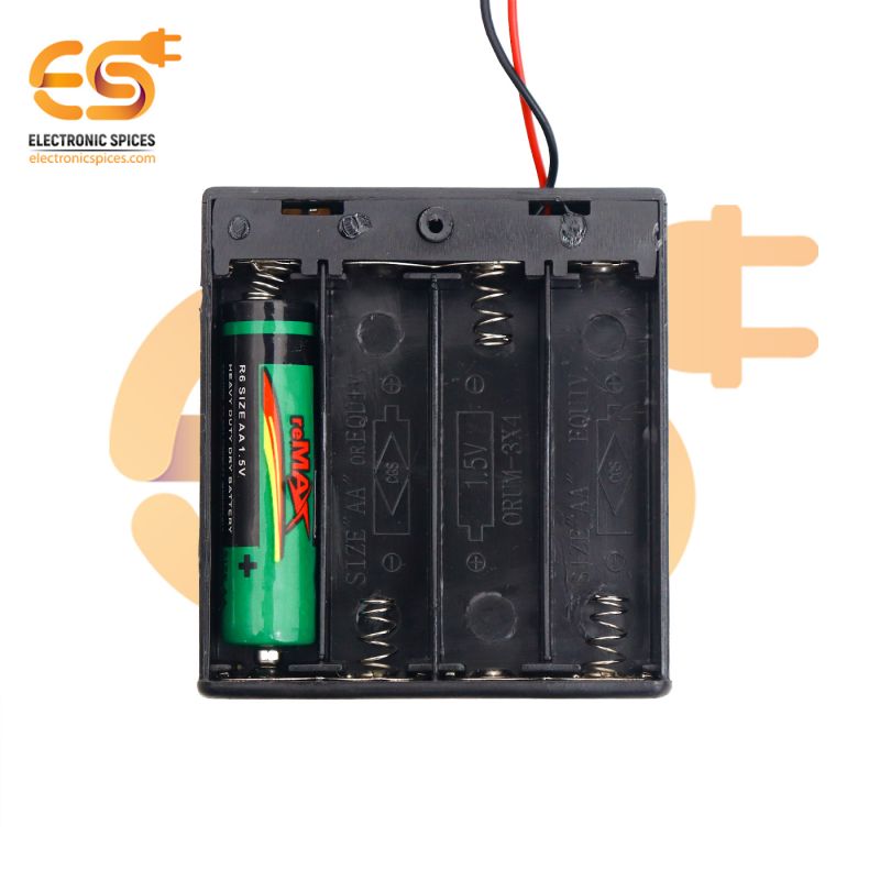 AA 4 cell battery holder hard plastic cover case with on-off switch and alligator clip pack of 100 (4 x 1.5V = 6Volt)