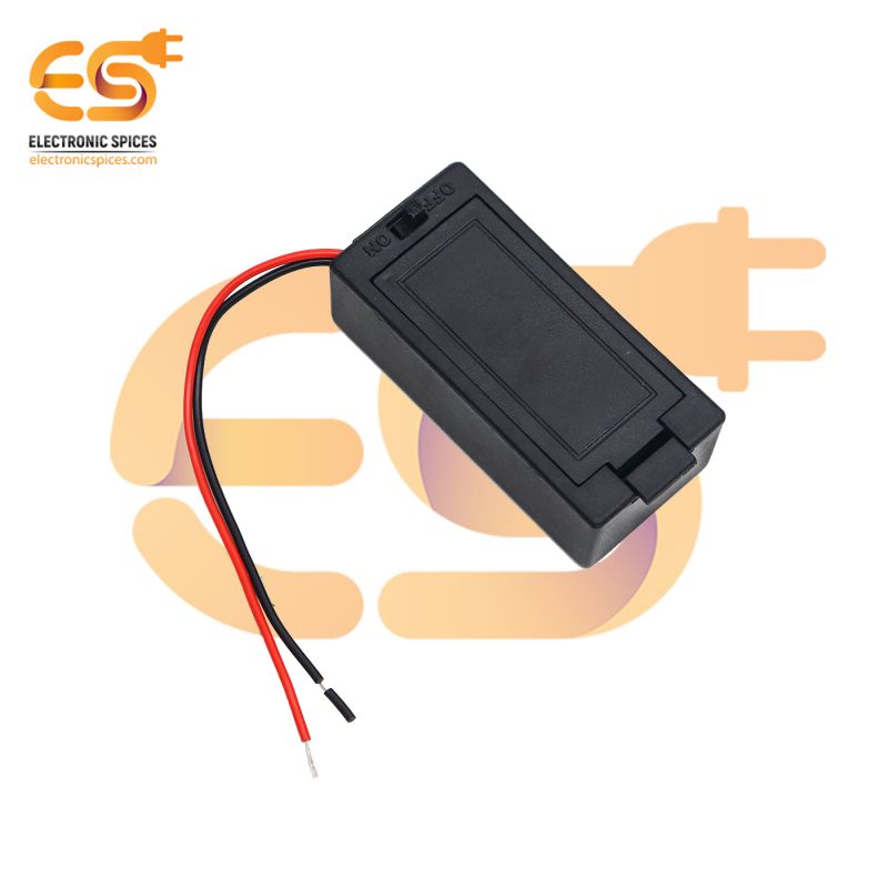 Single 9V battery holder hard plastic case with on/off switch and wire pack of 1 (1 x 9V = 9volt)