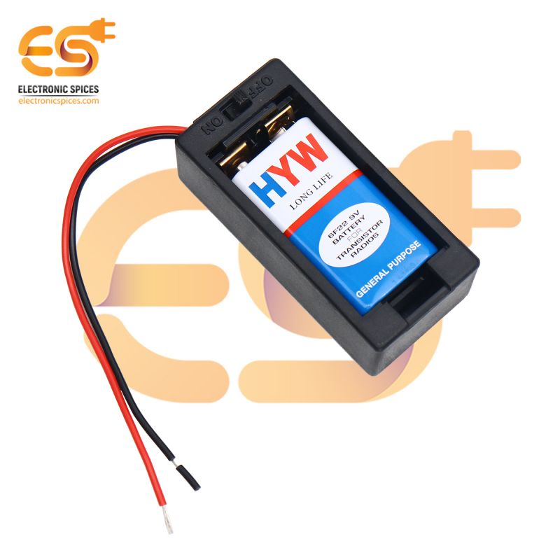 Single 9V battery holder hard plastic case with on/off switch and wires pack of 10 (1 x 9V = 9volt)