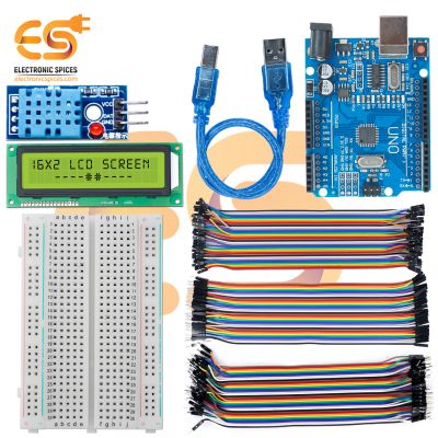 Combo of Electronics DIY Kit | Breadboard | Jumper Wires | DHT11 Sensor | LCD Display & R3 Board (125 Items)