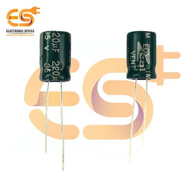 220uf / 35V Electrolytic Capacitor 8 X 12mm (Green) Pack of 5