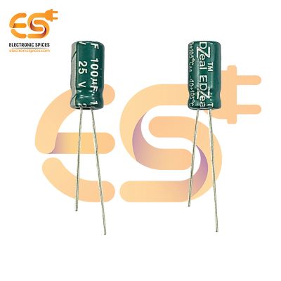 100uf / 25V Electrolytic Capacitor 6.3 X 12mm (Green) Pack of 5