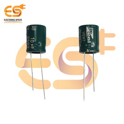 10uf / 250V Electrolytic Capacitor 10 X 13mm (Green) Pack of 5