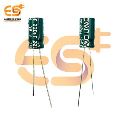 220uf / 16V Aluminum Electrolytic Capacitor 6.3 X 12mm (Green) Pack of 5