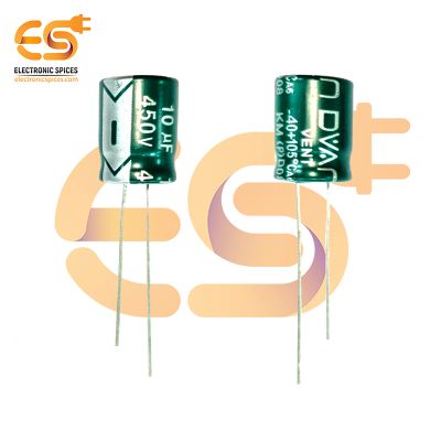 10uf / 450V Aluminum Electrolytic Capacitor 13 X 21mm (Green) Pack of 5