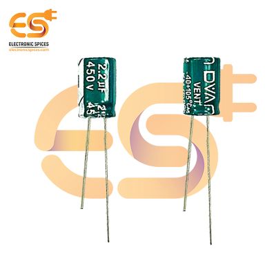 2.2uf / 450V Aluminum Electrolytic Capacitor 8 X 12mm (Green) Pack of 5