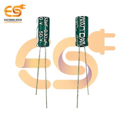 0.33uf / 50V Aluminum Electrolytic Capacitor 5 X 11mm (Green) Pack of 5