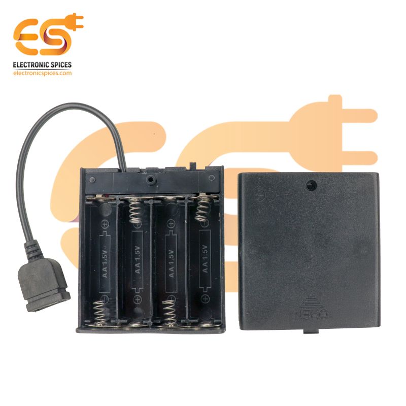 AA Cell Battery Holder Hard Plastic Cover Case with On-Off Switch and USB  Connector Pack of (4 x 6Volt)