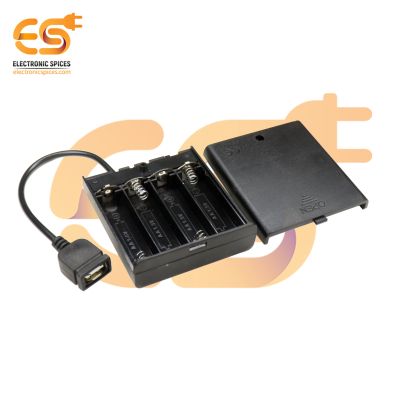 AA 4 Cell Battery Holder Hard Plastic Cover Case with On-Off Switch and USB Connector Pack of 1 (4 x 1.5V = 6Volt)