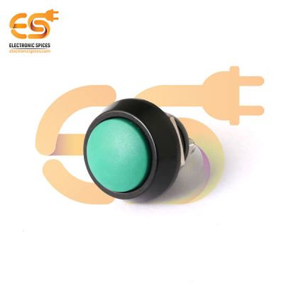 12mm Momentary Push Button Switch – Domed Green Head, 1NO, Black Aluminum, IP65