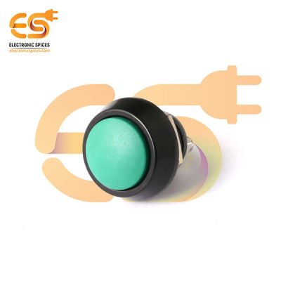 12mm Momentary Push Button Switch – Green Domed Head, 1NO, Black Aluminum, IP65