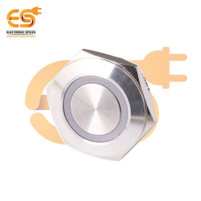 19mm Micro Travel Push Button Switch – Flat Head, Red Ring LED, 1NO, Momentary, Stainless Steel, IP67, 12V