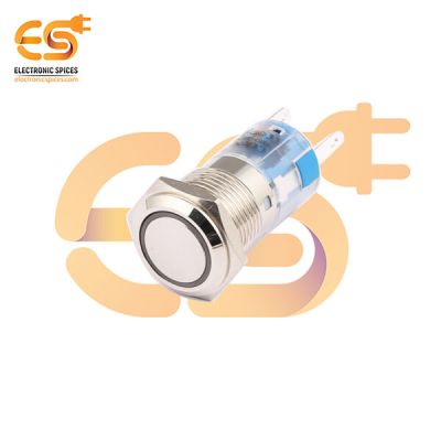 24V 16mm Push Button Switch – Flat Head | 1NO1NC | White Ring LED | Momentary | Nickel-Plated Brass | IP67