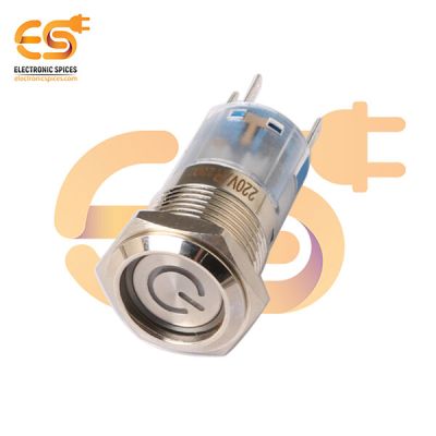 220V 16mm Push Button Power Icon Switch – Flat Head | Red Ring LED | Momentary | Nickel-Plated Brass | IP67