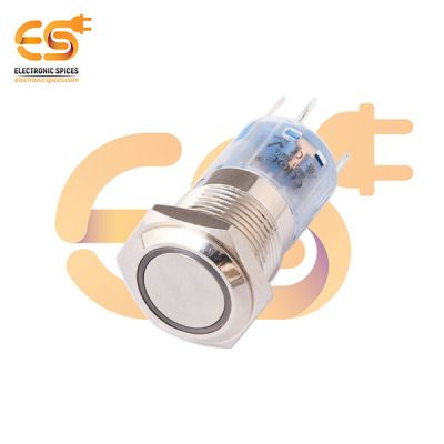 24V 16mm Push Button Switch – Flat Head | White Ring LED | Latching | Nickel-Plated Brass | IP67