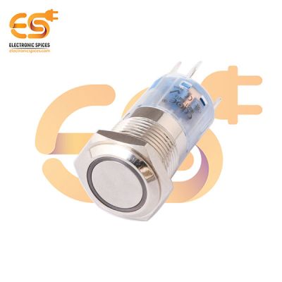 24V 16mm Push Button Switch – Flat Head | Yellow Ring LED | Latching | Nickel-Plated Brass | IP67