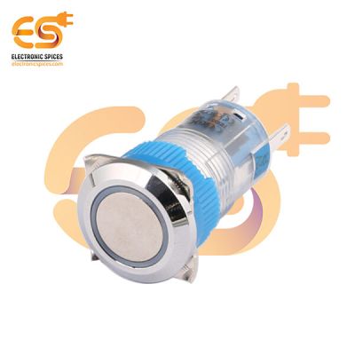 220V 16mm Push Button Metal Switch – Flat Head | Green Ring LED | Nickel-Plated Brass | IP67