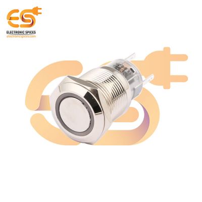 220V 19mm Metal Push Button Switch –  Yellow Ring LED | IP67 Waterproof