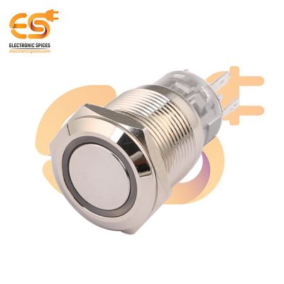 24V 19mm Metal Push Button Switch –  Blue Ring LED | IP67 | Stainless Steel