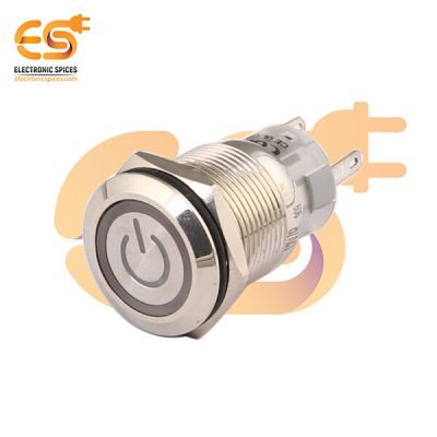 24V 19mm Metal Push Button Power Icon Switch –  Blue Ring LED | IP67 | Stainless Steel