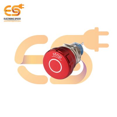 19mm Emergency Stop Switch – Flat Red Head | 1NO1NC | Without LED | Pin Terminal | IP67