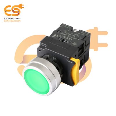 22mm 10A 600V Push Button Switch – Flat Head | 1NO1NC | Momentary | Screw Terminal | Plastic | IP65 | Green Head