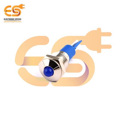 220V 10mm Blue Indicator Light | Domed Head | Nickel-Plated Brass | Pin Terminal | IP67