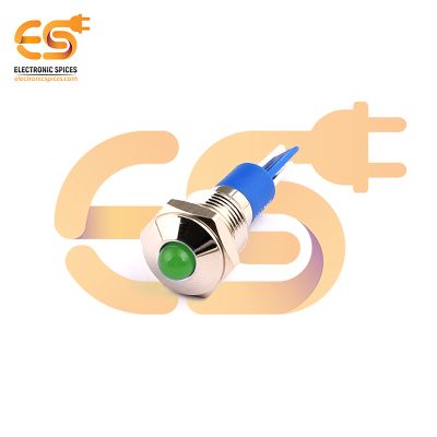 220V 10mm Green Indicator Light | Domed Head | Nickel-Plated Brass | Pin Terminal | IP67