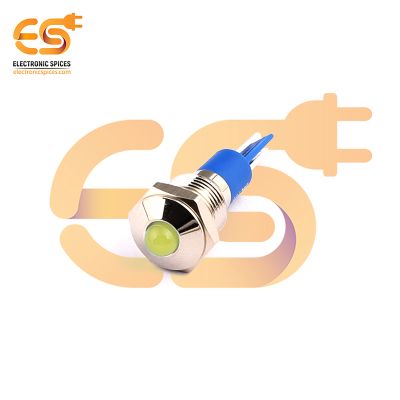 220V 10mm Yellow Indicator Light | Domed Head | Nickel-Plated Brass | Pin Terminal | IP67