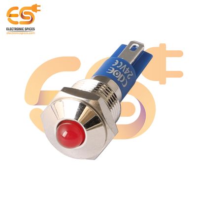24V 10mm Red Indicator Light | Domed Head | Nickel-Plated Brass | Pin Terminal | IP67