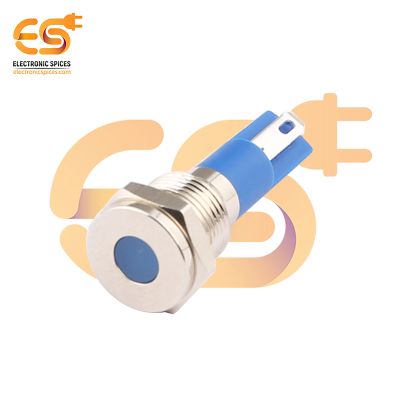 220V 10mm Blue Indicator Light | Flat Head | Nickel-Plated Brass | Pin Terminal | IP67