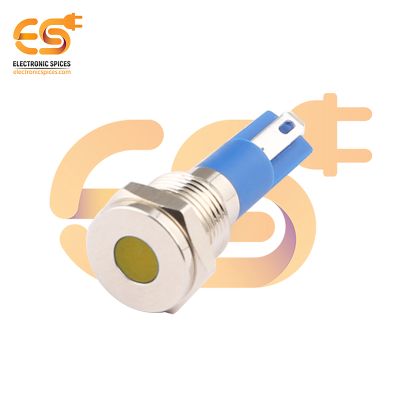 220V 10mm Yellow Indicator Light | Flat Head | Nickel-Plated Brass | Pin Terminal | IP67