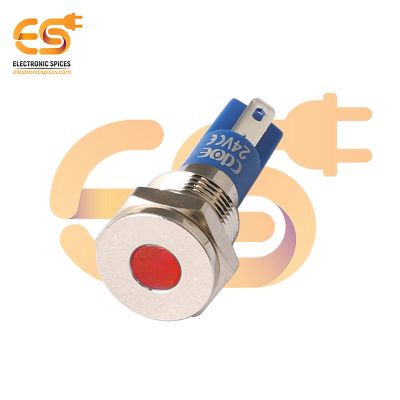 24V 10mm Red Indicator Light | Flat Head | Nickel-Plated Brass | Pin Terminal | IP67