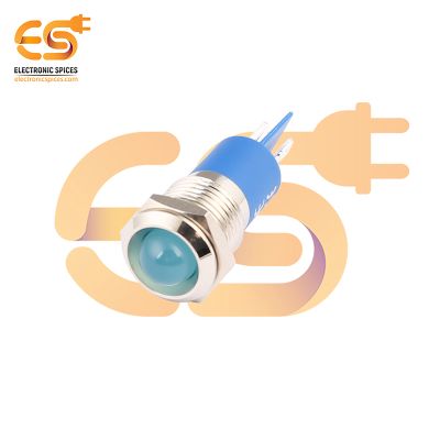 220V 12mm Blue LED Light | Domed Head | Nickel-Plated Brass | Pin Terminal | IP67