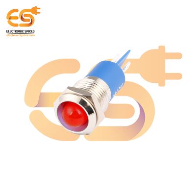 220V 12mm Red LED Light | Domed Head | Nickel-Plated Brass | Pin Terminal | IP67