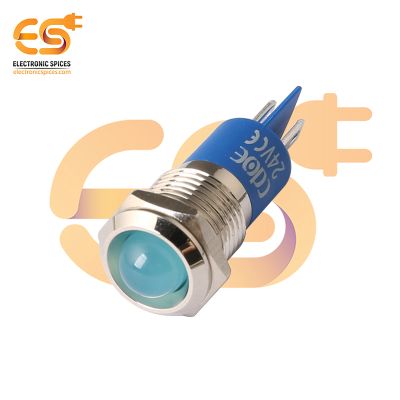 24V 12mm Blue LED Light | Domed Head | Nickel-Plated Brass | Pin Terminal | IP67